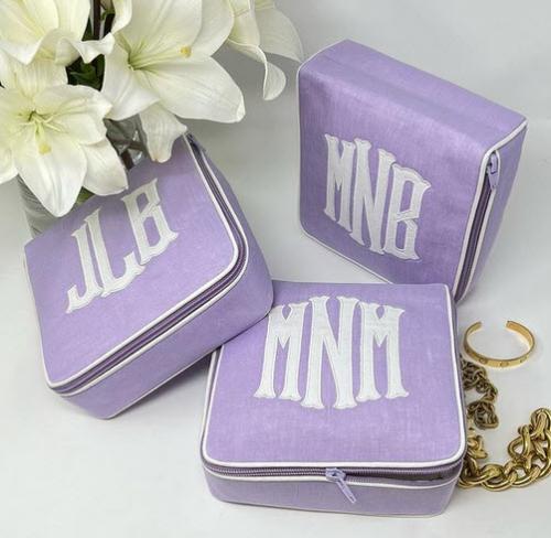 Walker Valentine Monogrammed Andrea 7 Inch Square Jewelry Case  Luggage & Bags > Toiletry Bags