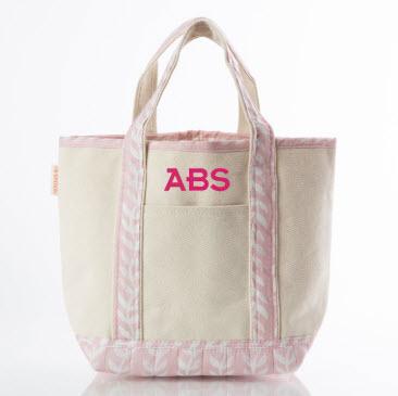 Monogrammed Block Print Handy Open Tote Powder Pink -SHIPS MID AUGUST   Luggage & Bags > Shopping Totes