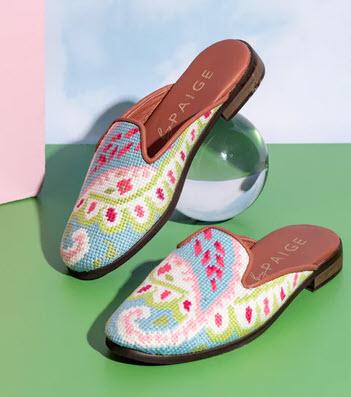 By Paige Ladies Needlepoint Preppy Paisley Mules   Apparel & Accessories > Shoes > Clogs & Mules