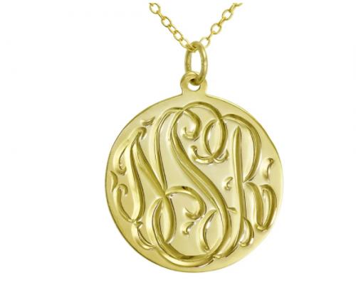 Monogrammed Solid Gold Engraved Pendant 4 sizes  Apparel & Accessories > Jewelry > Necklaces